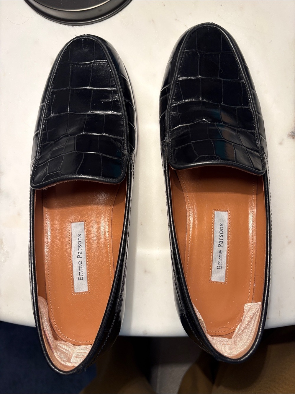 Emme Parsons Black Croc-Embossed Leather Slip-On Loafers